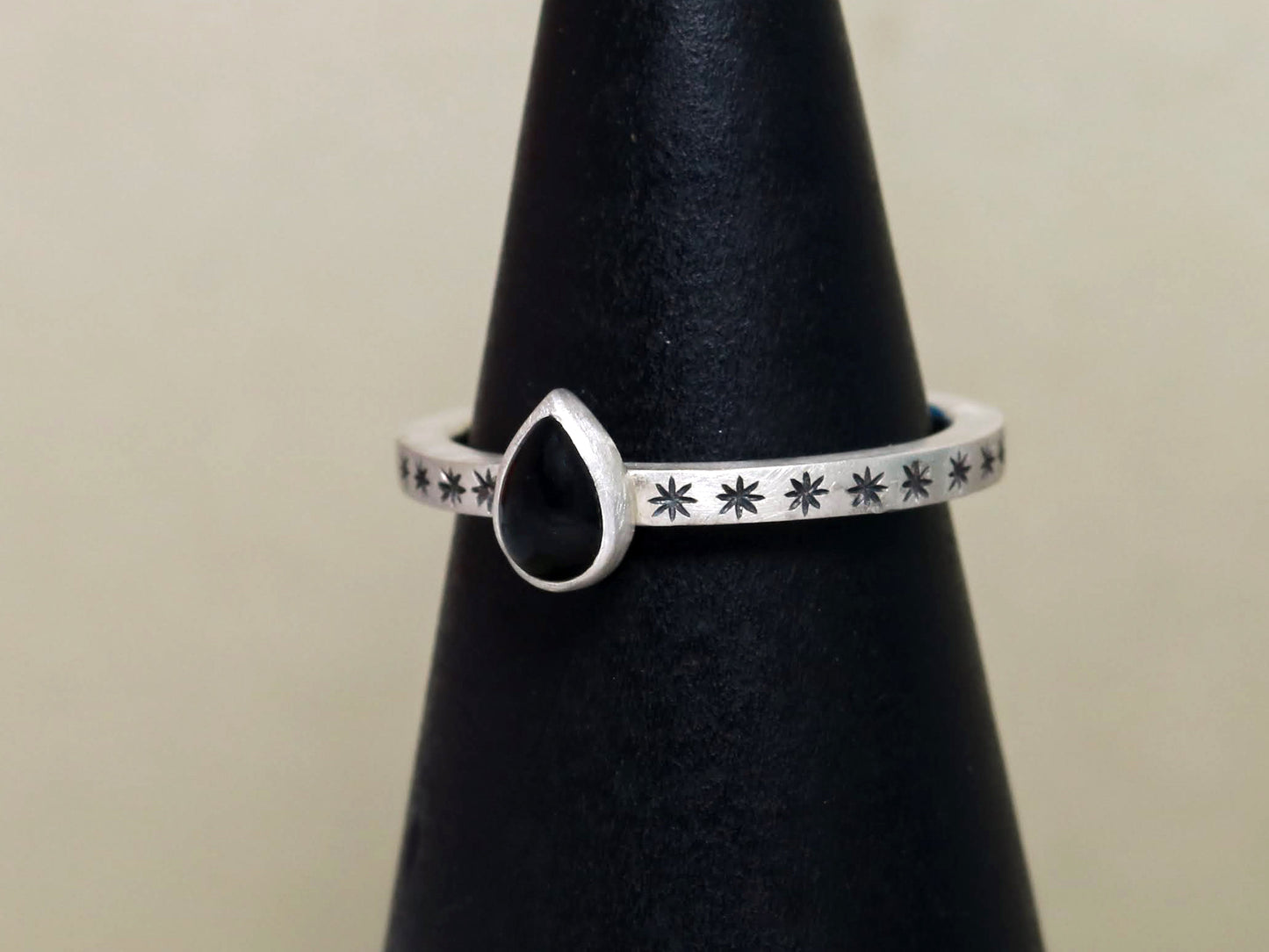 star ring sterling silver ring black onyx ring stars pear gemstone jewelry handmade jewelry