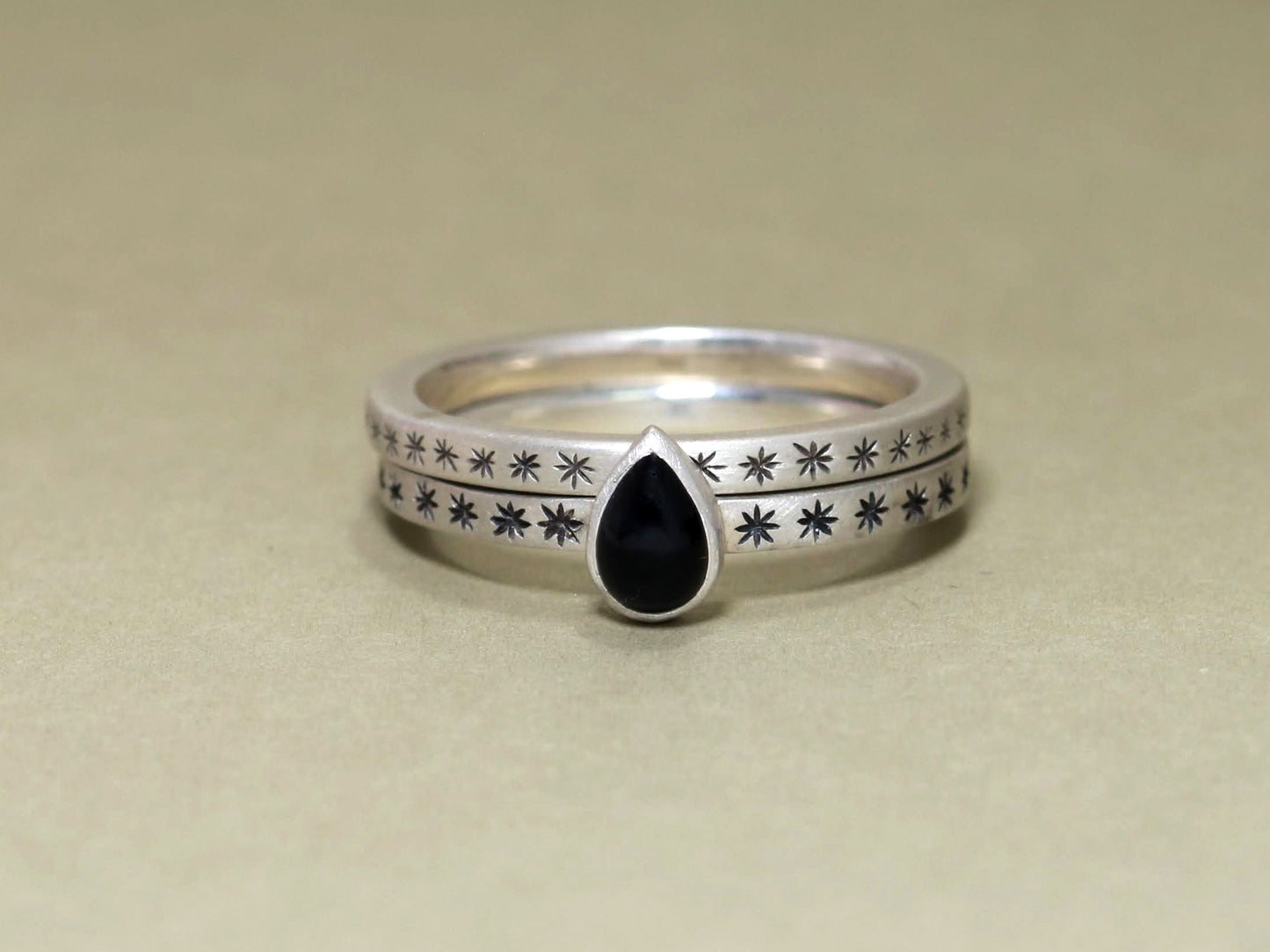 star ring sterling silver ring black onyx ring stars pear gemstone jewelry handmade jewelry