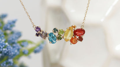 14k Gold & Gemstone Rainbow Necklace
