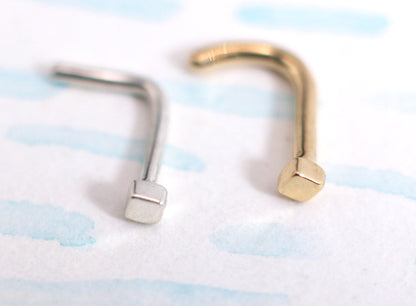 Square Nostril Stud - Solid 14k Gold or Silver