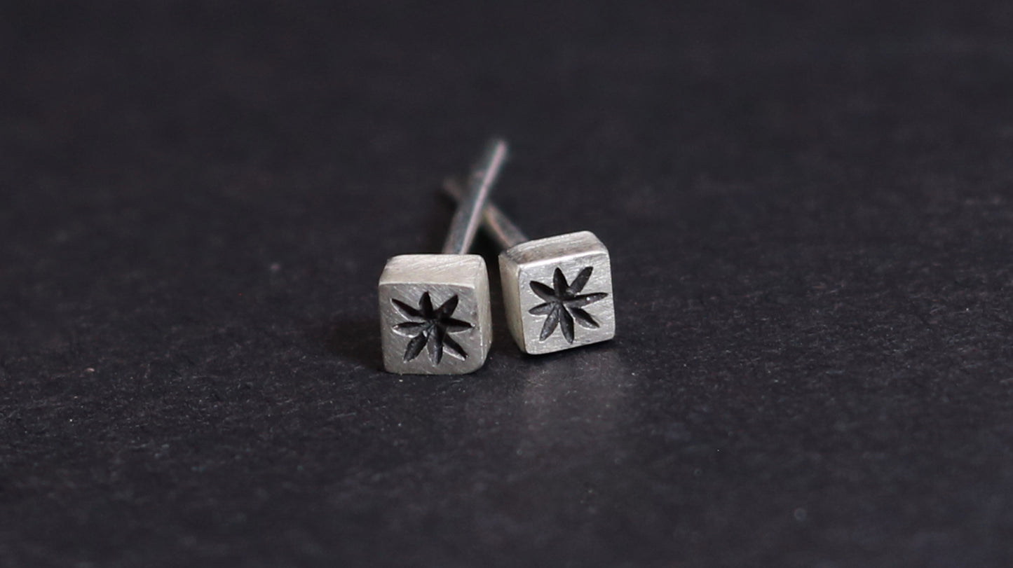 Star Square Studs - Solid 14k Gold or Silver