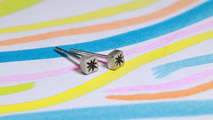 Star Square Studs - Solid 14k Gold or Silver