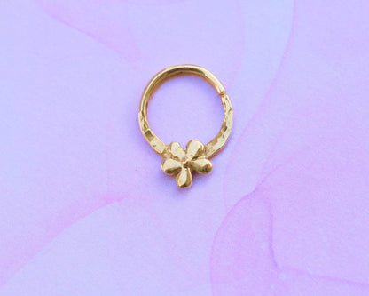 Yellow gold flower septum hoop, septum piercing, septum jewelry, body jewelry