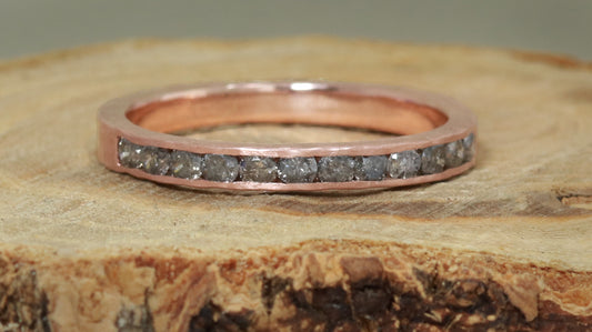 Channel Set Salt and Pepper Diamond Ring - Textured - 14k Gold
