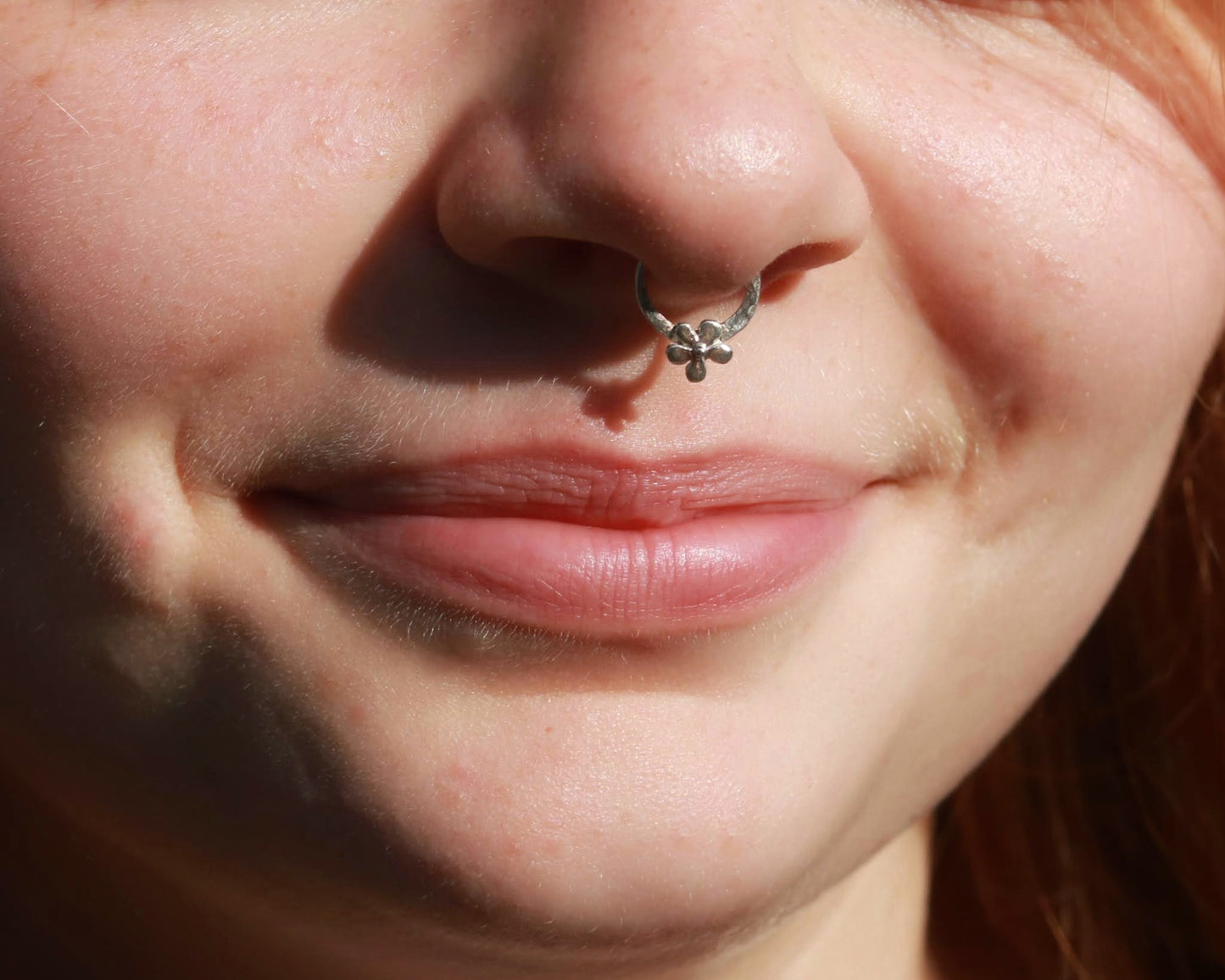 Silver flower septum hoop, septum piercing, septum jewelry, body jewelry