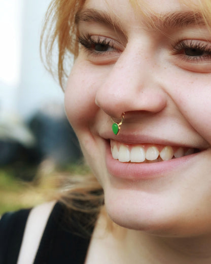 14k Gold Septum Hoop w/ Pear Gemstone