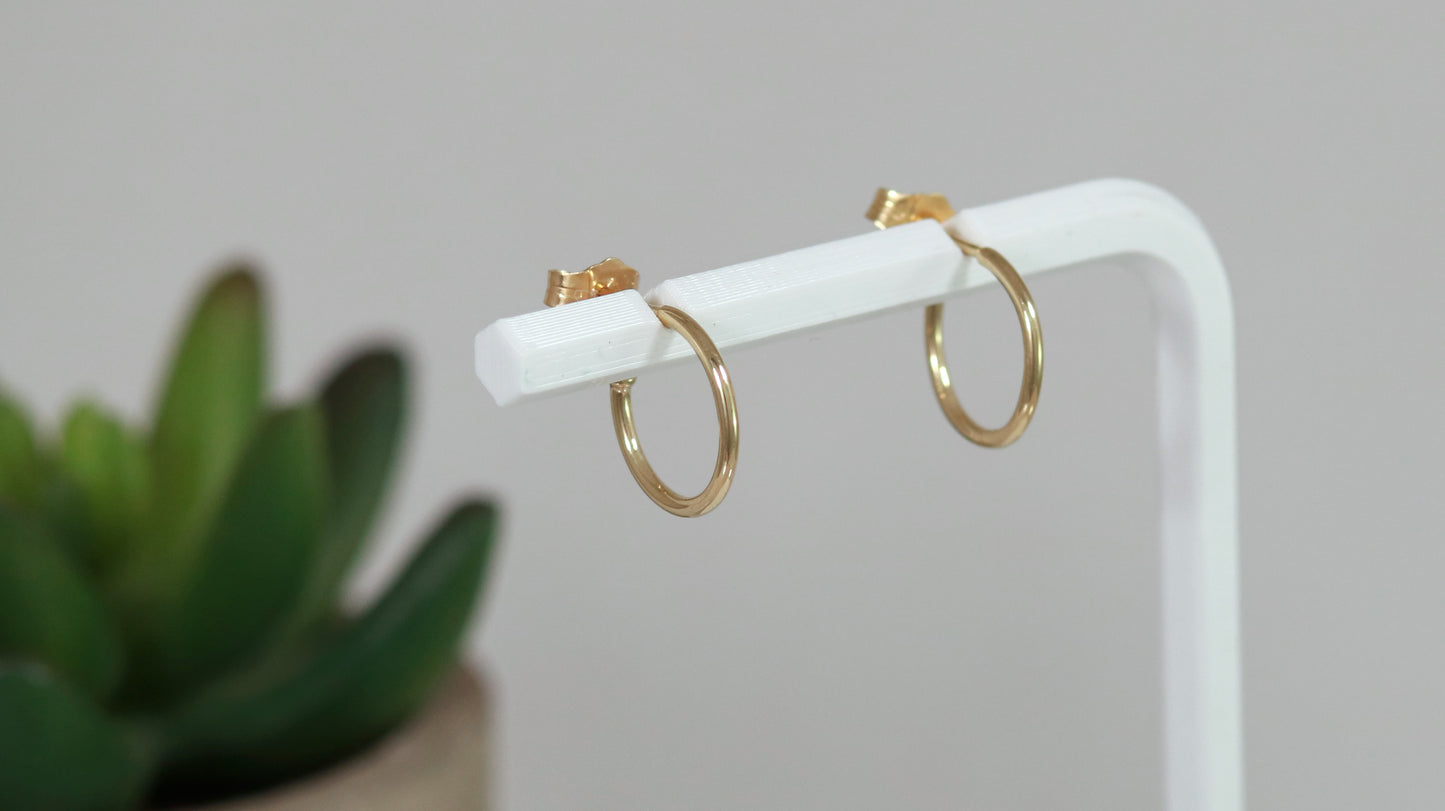 Solid 14k gold polished hoop earrings, huggie earrings.