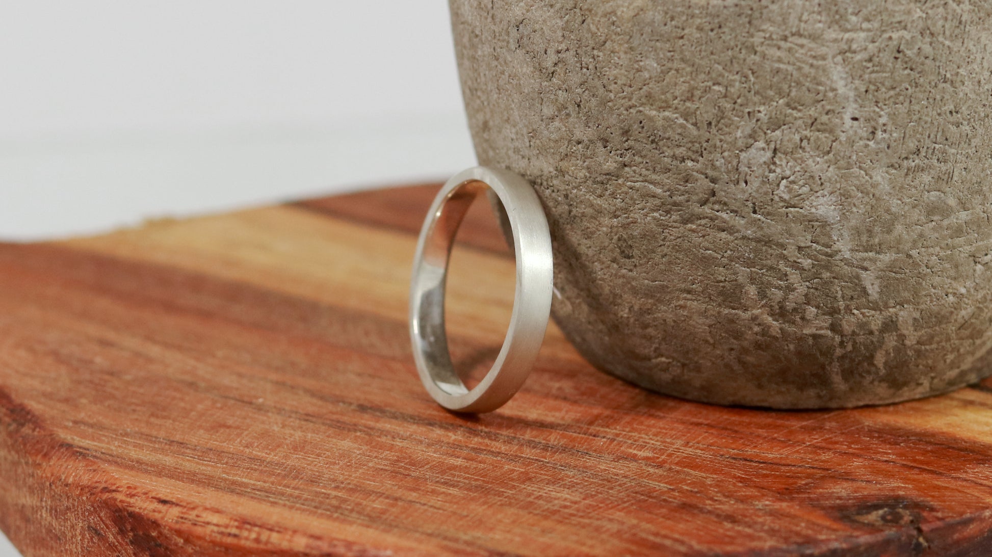 A sterling silver ring band with a matte finish outside & polished finish inside, 3mm wide, 1.7mm thick.