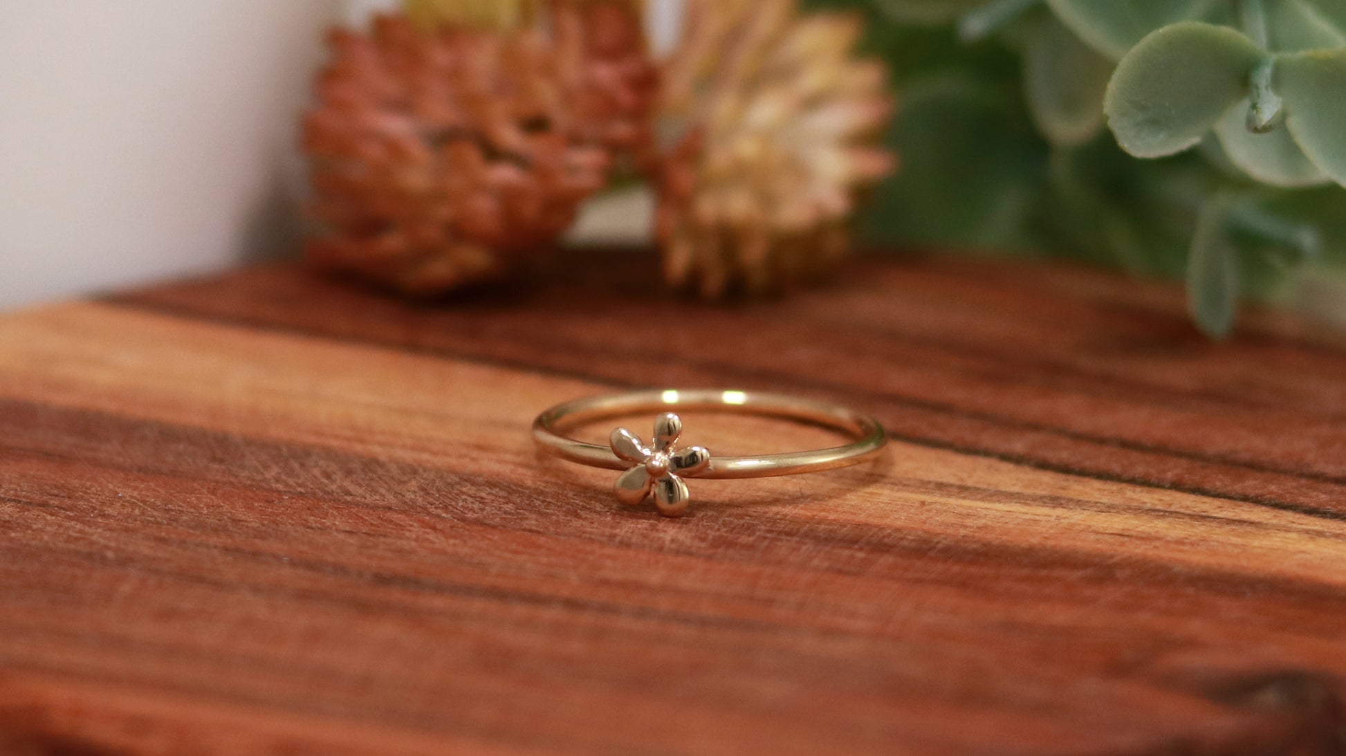 14k Yellow gold flower stacking ring.