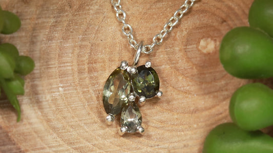 green amethyst and green tourmaline set in sterling silver pendant on sterling silver cable link chain necklace.