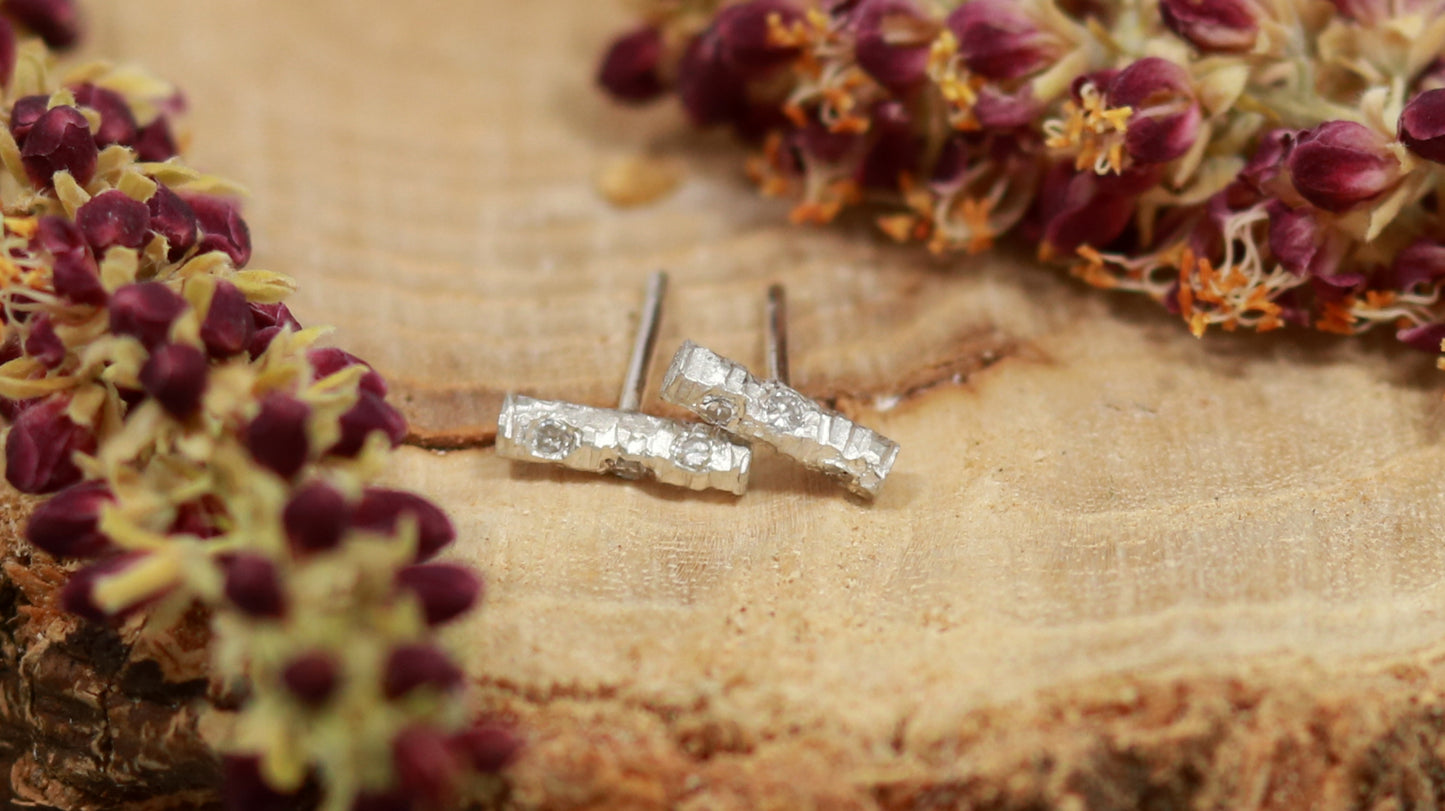 Silver or Gold & Diamond Micro Rough Hammer Texture Studs