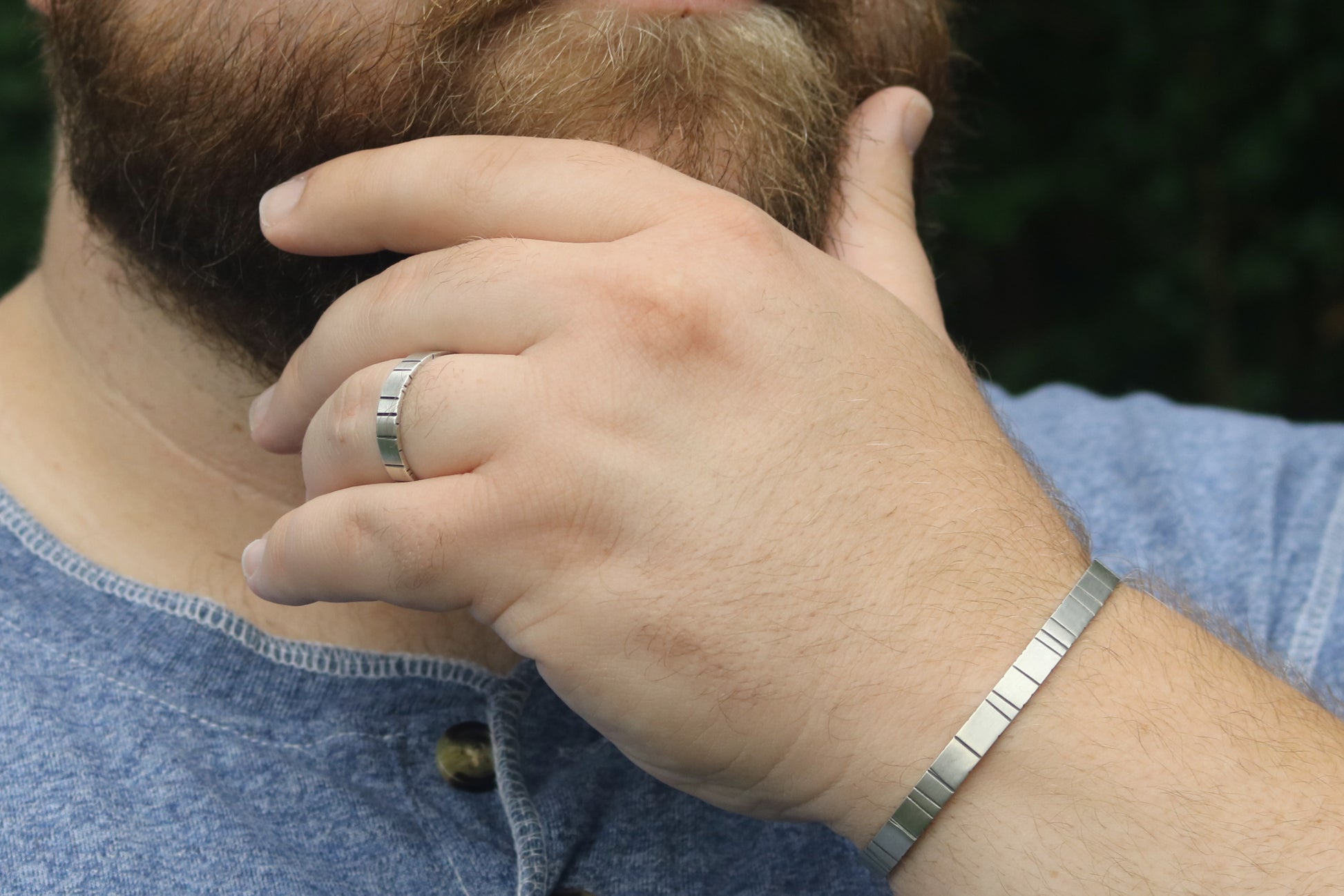 6mm sterling silver cuff, unisex, with a soft hammer texture.