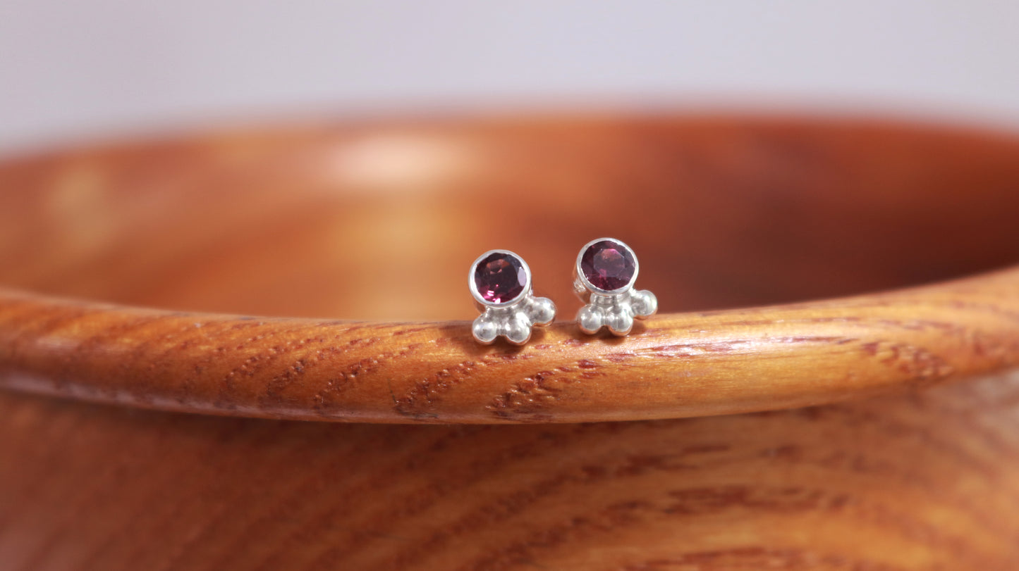 4mm Gemstone Tri-Bubble Stud Earrings