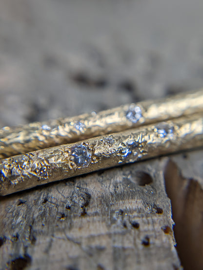 14k Gold & Diamond Textured Bar on Hoop Earrings