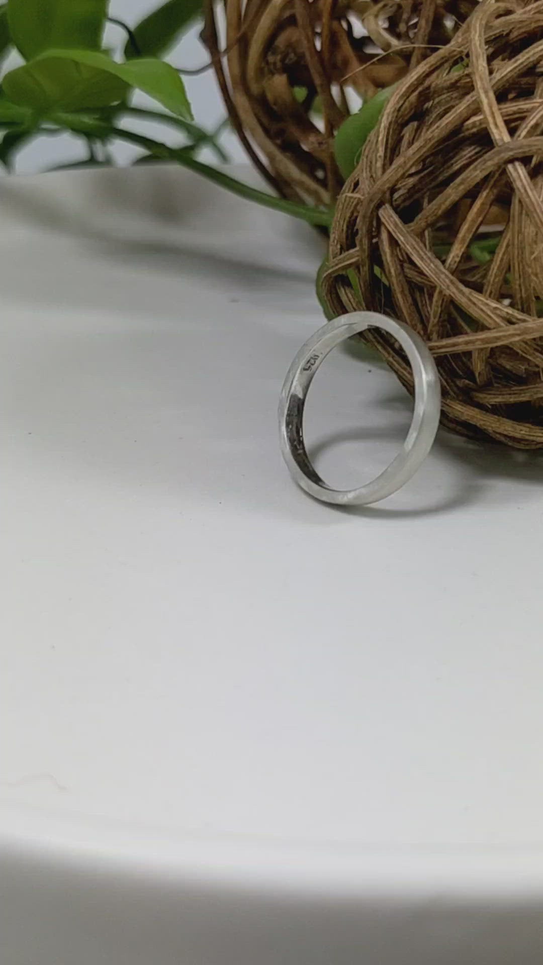 A video of a sterling silver ring band with a matte finish outside & polished finish inside, 3mm wide, 1.7mm thick.